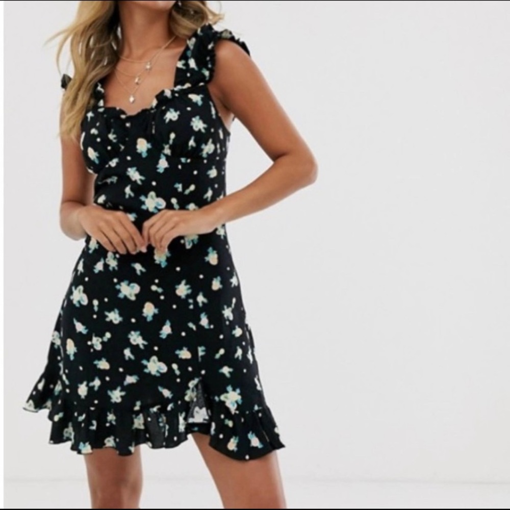 NWT Free People Black Floral Print Mini Dress